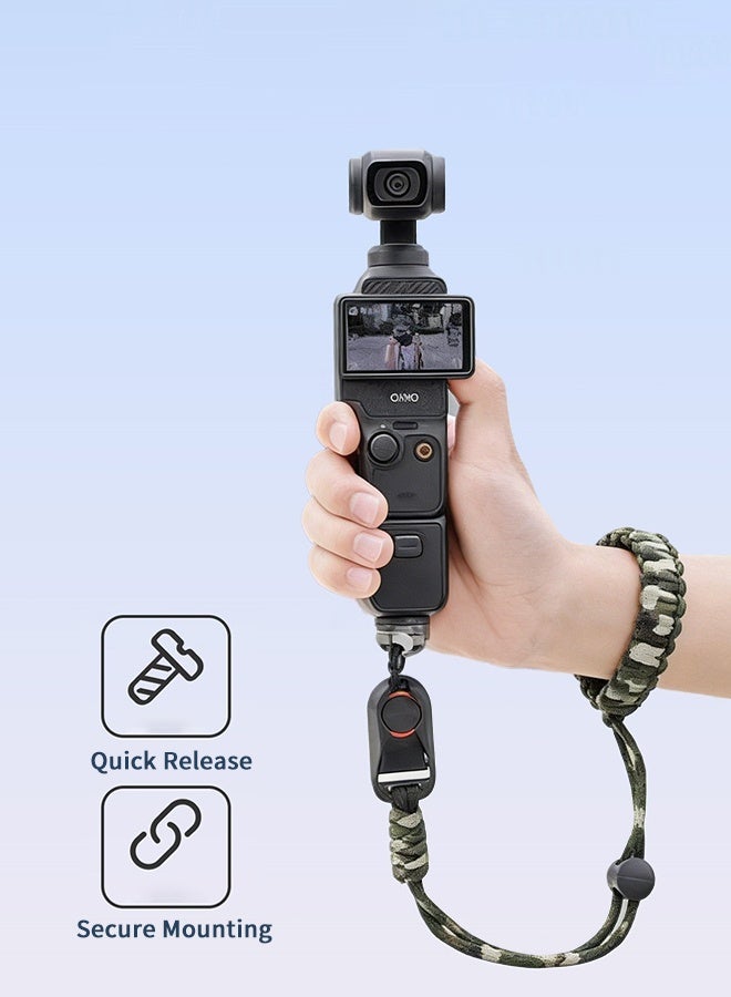 Camera Wrist Strap for DJI Osmo Pocket 3 & Insta360 X5/X4, Paracord Hand Strap with 1/4 Quick Release Screw, Anti-Drop Lanyard Accessory for Vlog & Travel, Army Green - Image 4